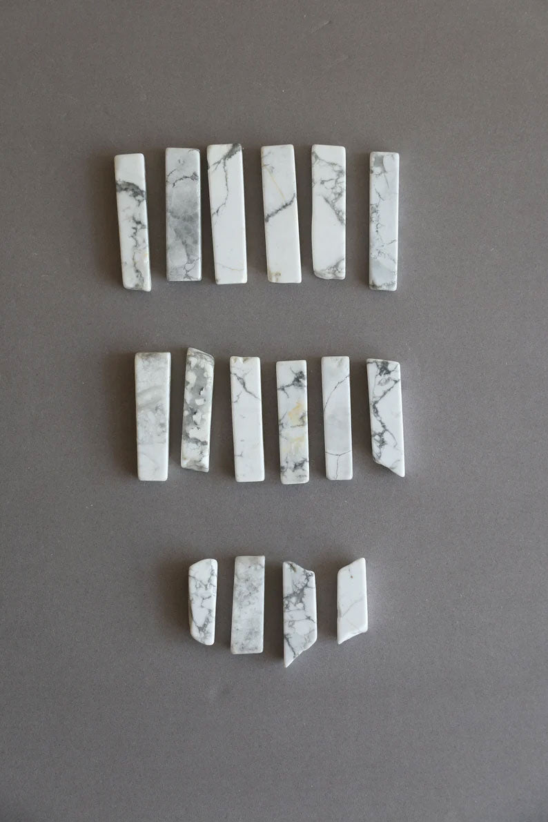 White Howlite Marble Stone Rectangle Pendant Necklace