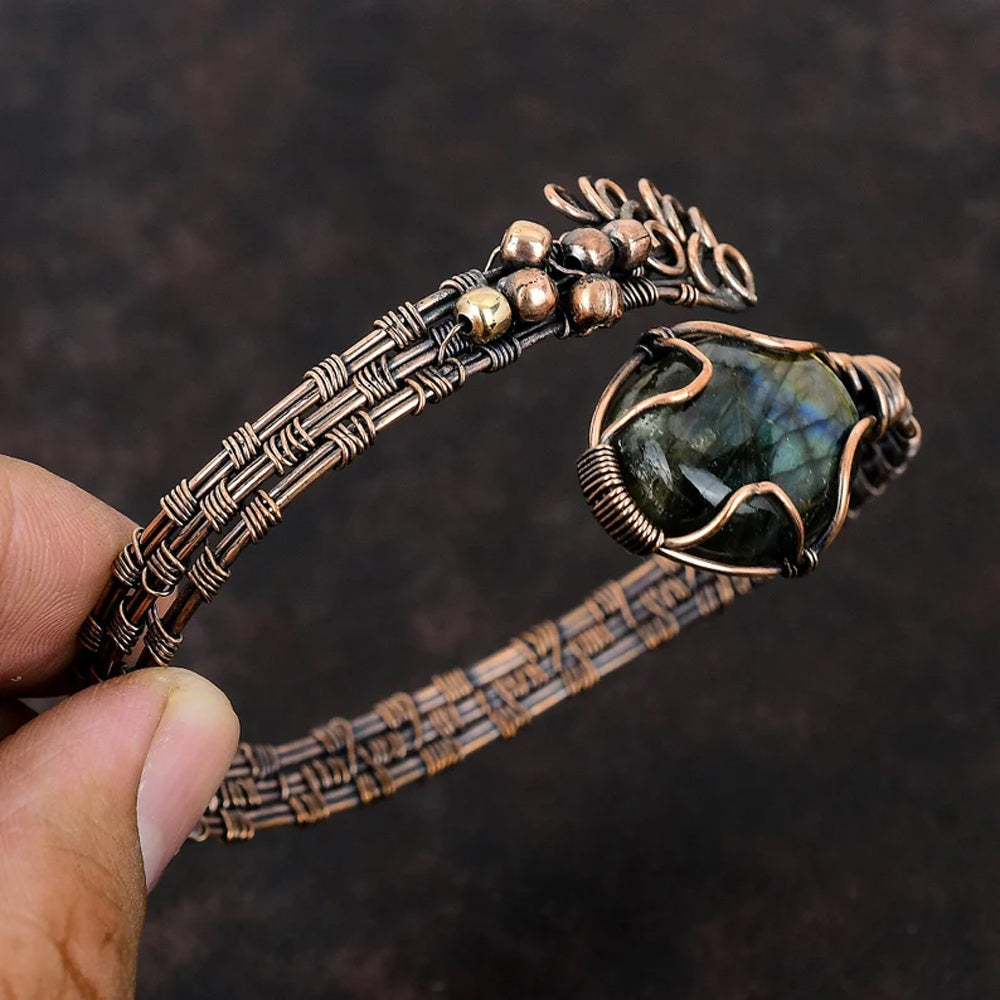 Handmade Oval Shape 20To25MM Copper Adjustable Bracelet Labradorite Stone Bezel With Copper Wire Wrapped Set Fashion Bracelet For Women Gift's