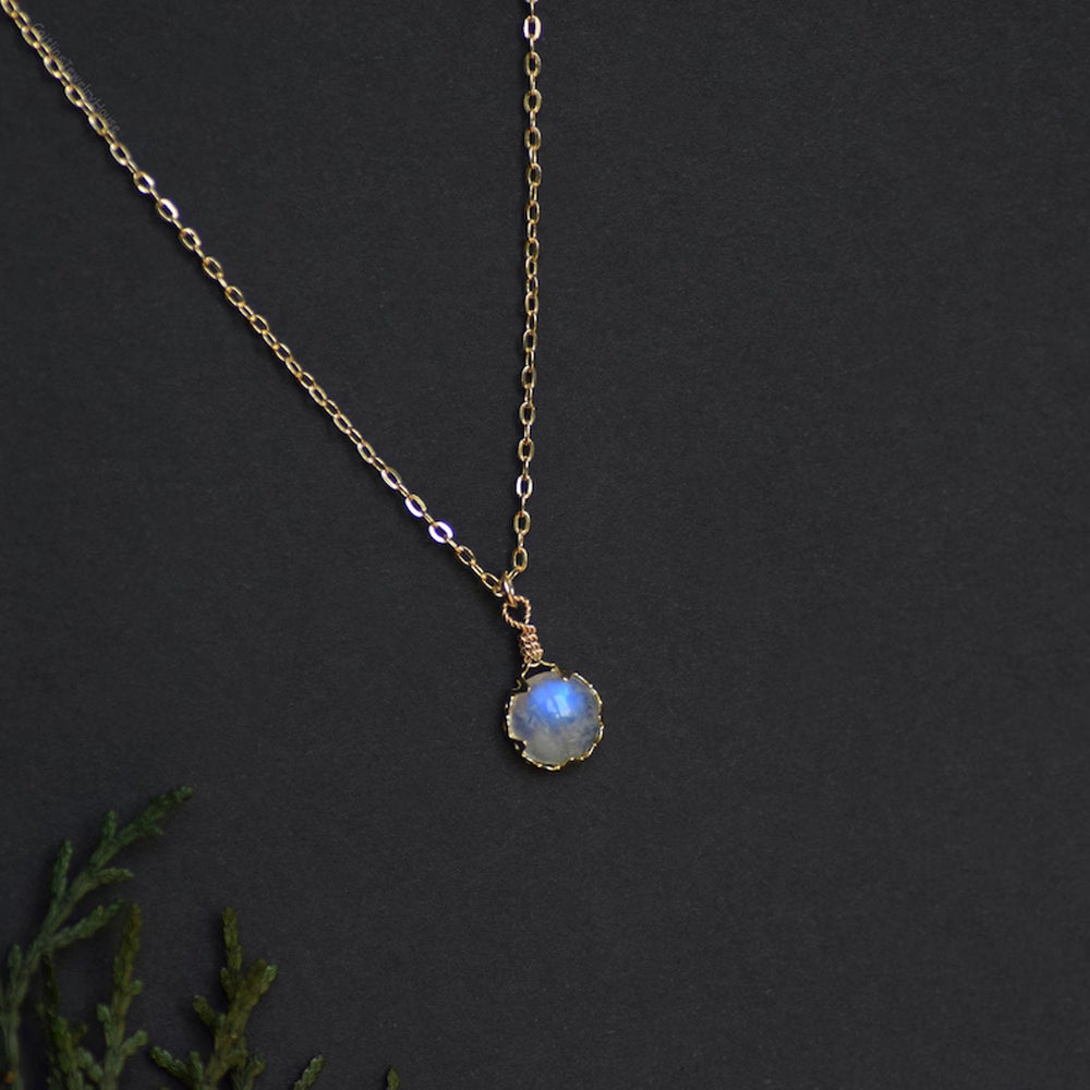 10MM Rainbow Moonstone Gemstone Necklace Bezel Setting Necklace With Chain Necklace 925 Sterling Silver Anniversary Gift's Women and girl Jewelry For Her