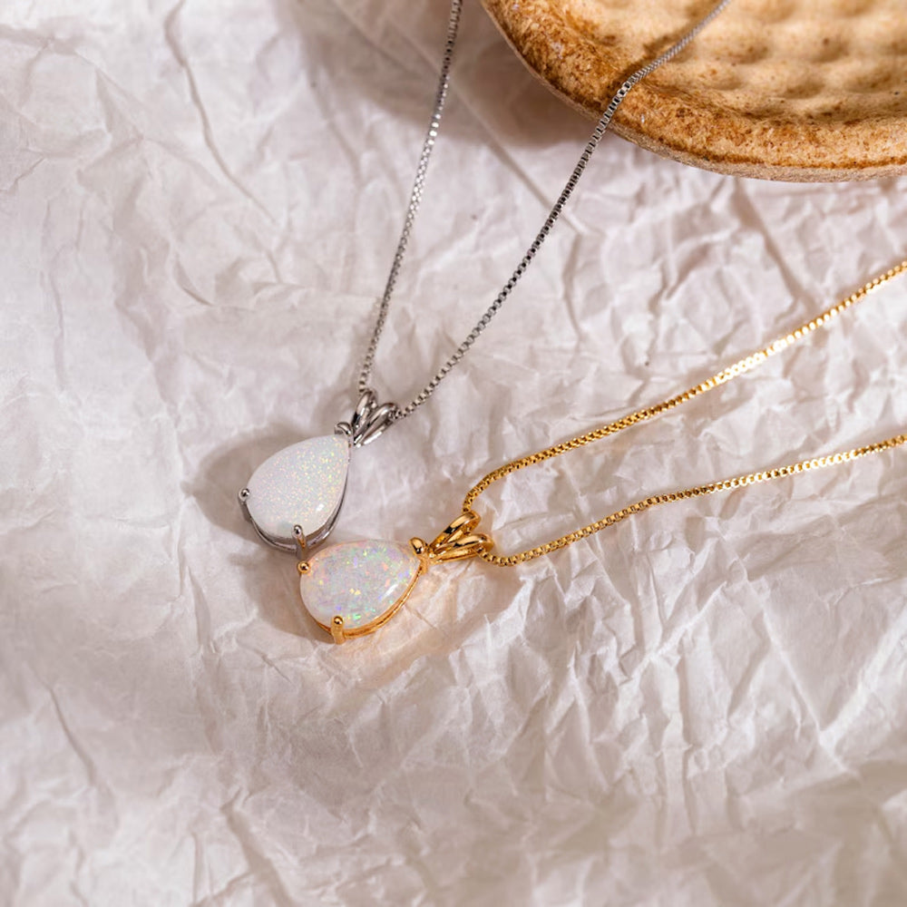 Ethiopian Opal Gemstone 8X11MM Necklace Pear Shape Prong Setting Necklace With Chain Necklace 925 Sterling Silver Anniversary Gift's Women and girl Jewelry For Her