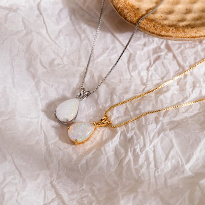 Ethiopian Opal Gemstone 8X11MM Necklace Pear Shape Prong Setting Necklace With Chain Necklace 925 Sterling Silver Anniversary Gift's Women and girl Jewelry For Her