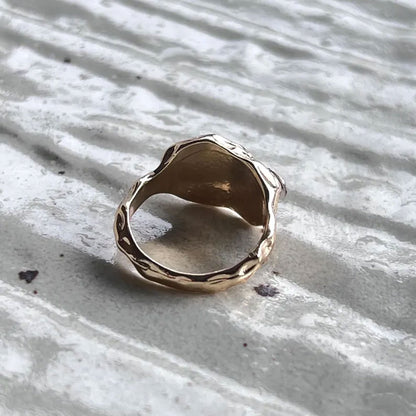 Gold Organic Band Ring with Dual Garnet Gemstones