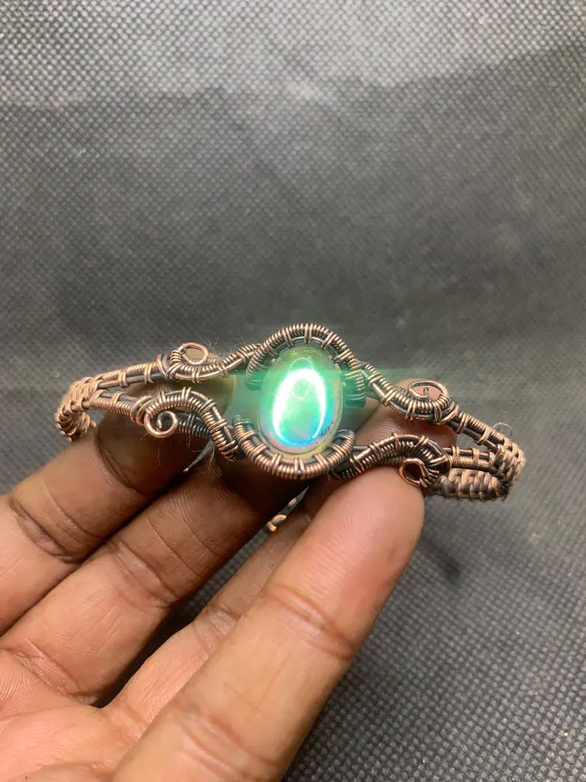 Handmade Oval Shape 20To25MM Copper Adjustable Bracelet Opalite Stone Bezel With Copper Wire Wrapped Set Fashion Bracelet For Women Gift's