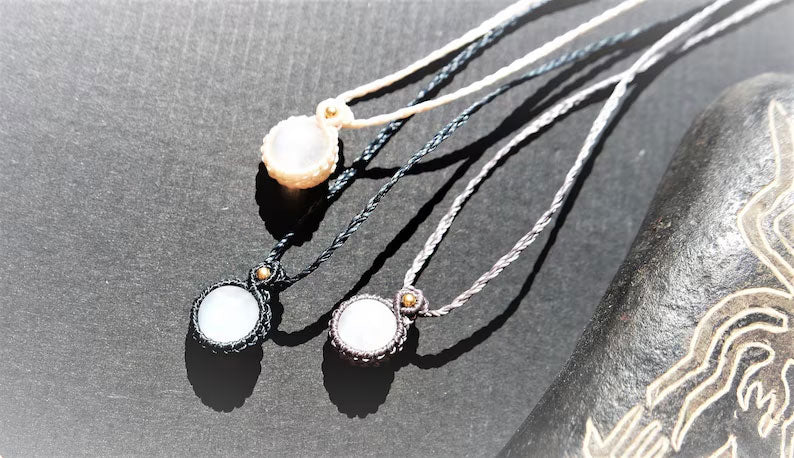 Natural Moonstone Macrame Pendants | Pastel Boho Jewelry