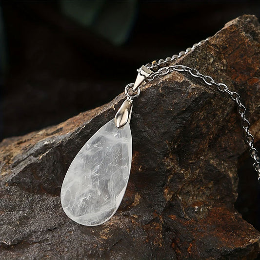 Trendy 2025 15mm Tear Shape Crafted By Hand 925 Sterling Silver Pendant With Chain Necklace Rose Quartz Gemstone Pendant Bezel Setting For Anniversary Gift's Women or Men Jewelry