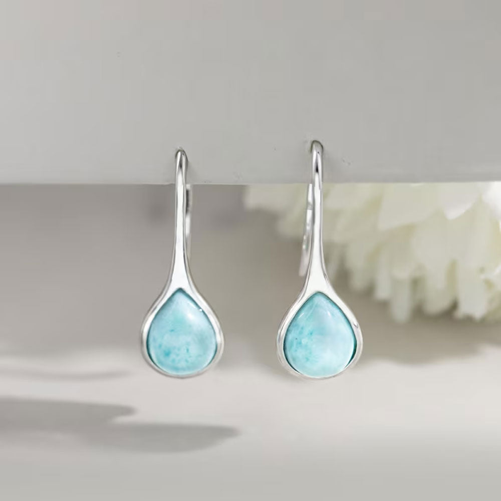 Natural Larimar Silver Dangle Earrings Handmade