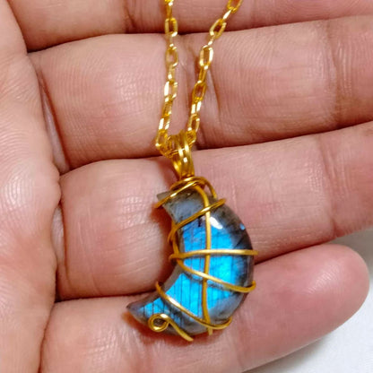 Handmade Brass Wire Wrapped Pendant Half Moon Shape 15To20MM Moonstone Pendant For Anniversary Gift for Wife Jewelry