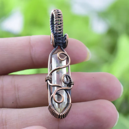 Awesome Handmade Copper/Brass Wire Wrapped Pendant Pencil Shape 25To30MM Crystal Stone Pendant For Anniversary Gift for Wife Jewelry