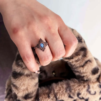 Hand-Woven Blue Gemstone Macrame Ring | Hari Om Creations