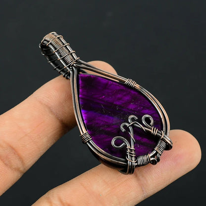 Awesome Handmade Copper/Brass Wire Wrapped Pendant Pear Shape 25To30MM Amethyst Stone Pendant For Anniversary Gift for Wife Jewelry