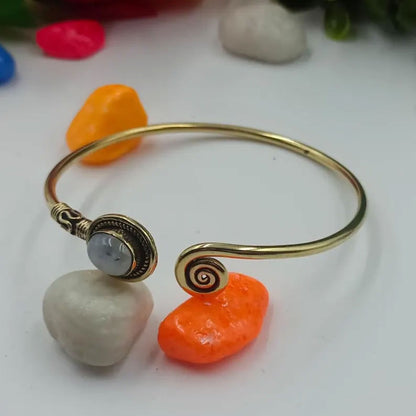 Gold Spiral Cuff Bracelet with Oval Moonstone | Hariom