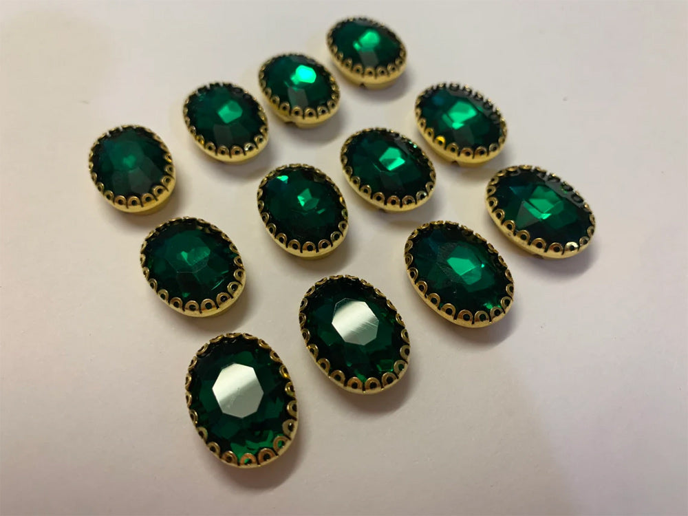 925 Sterling Silver Gold Plated Buttons Oval Shape Emerald Hydro Gemstone Handmade Bezel Set  For Happy Birthday Gift's Used For Fancy Drees Jewelry