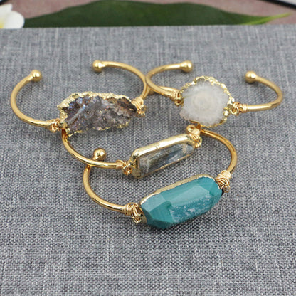 2025 Trendy 925 Sterling Silver Gold Plated Adjustable Bangles 15To20mm Any Shape Mixed Druzy Gemstone Bezel Setting For Anniversary Gift's Women or Men Jewelry For Her