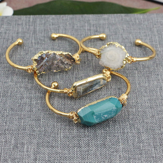 2025 Trendy 925 Sterling Silver Gold Plated Adjustable Bangles 15To20mm Any Shape Mixed Druzy Gemstone Bezel Setting For Anniversary Gift's Women or Men Jewelry For Her