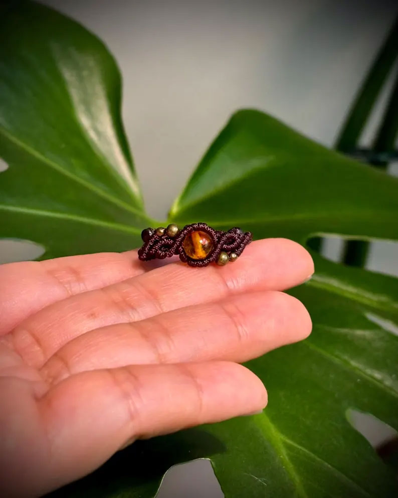 Minimalist Tiger's Eye Macrame Ring | Hari Om Creations