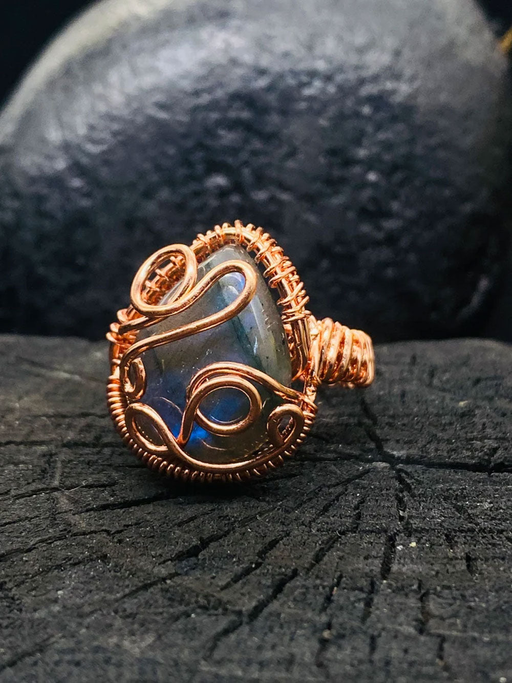 Handmade Wire Wrapped Brass Ring Size 15To20MM Pear Shape Labradorite Stone Bezel Set Ring For Happy Birthday Gift For Women