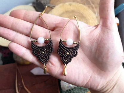 Rose Quartz Macrame Tear-Drop Earrings | Hari Om Creations