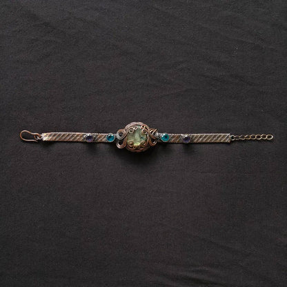 Adjustable Handmade Wire Wrapped Brass Bracelet Size 15MM Round Shape Labradorite Amethyst Stone Bezel Set Ring For Happy Birthday Gift For Women