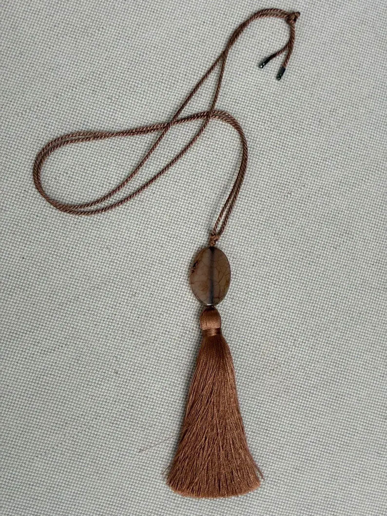 Elegant Brown Tassel Necklace | Bohemian Stone Pendant