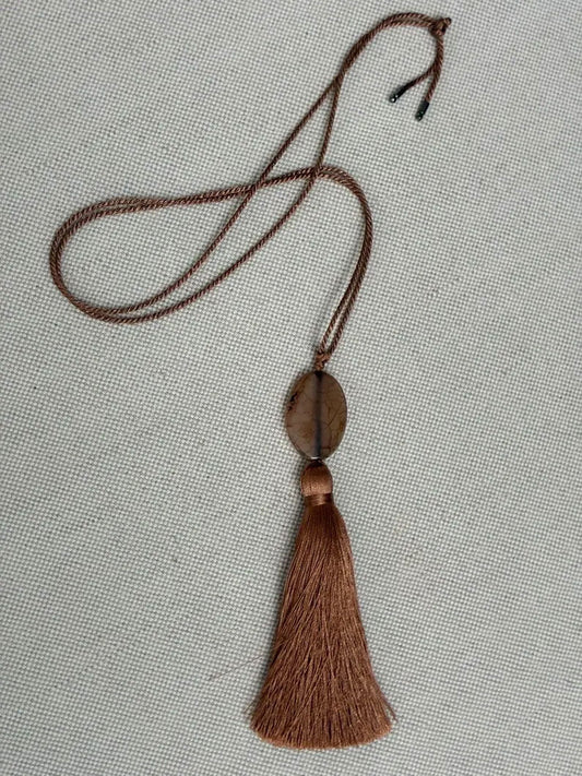 Elegant Brown Tassel Necklace | Bohemian Stone Pendant