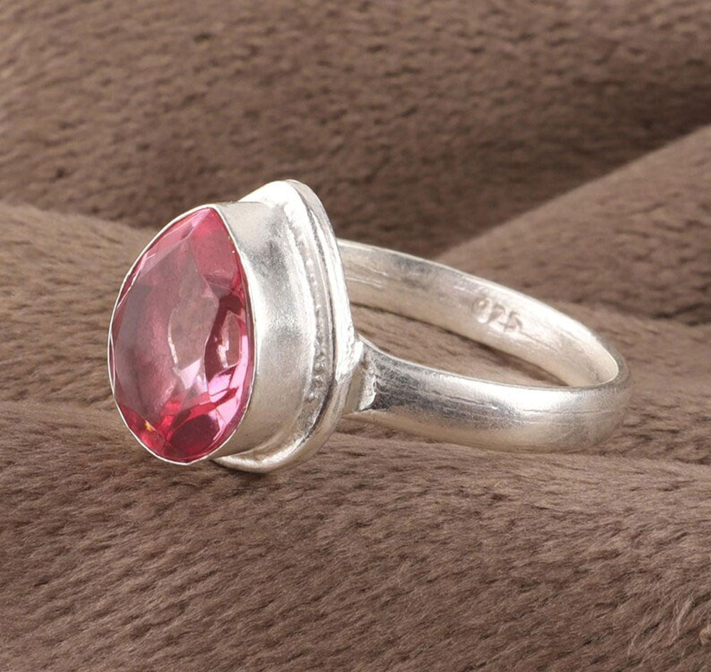 Handmade Pink Hydro Quartz Ring | 9X12MM Heart Bezel Set