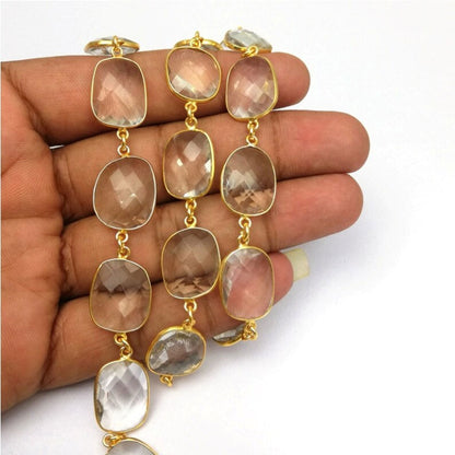 Crystal Quartz Cushion Bezel Setting Chain Finding