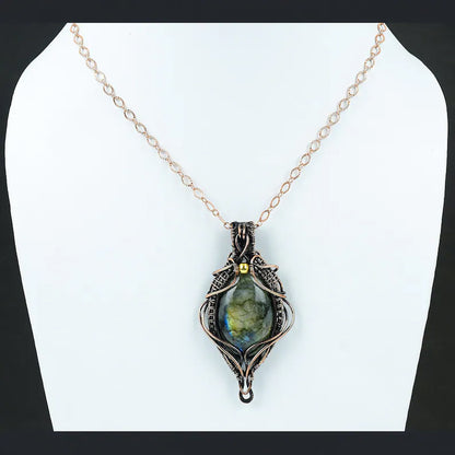 Trendy Handmade Copper Bezel With Wire Wrapped Pendant Round Shape 25To30MM Labradorite Gemstone Pendant For Happy Birthday Gift's