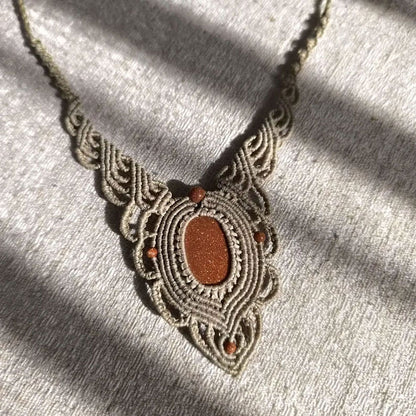 Sparkling Goldstone Boho Macramé Pendant | Hariom Creations