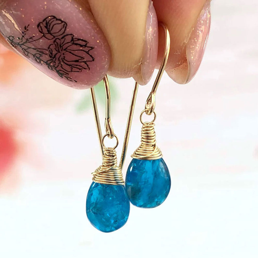 Blue Apatite Handmade Wire Wrapped Dangle Earrings | Jewelry