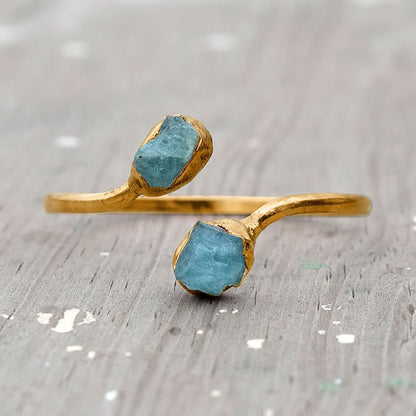 Adjustable Handmade Wire Wrapped Brass Bangle Size 15To20MM Raw Shape Aquamarine Gemstone Bezel Set Ring For Happy Birthday Gift For Women (Copy)