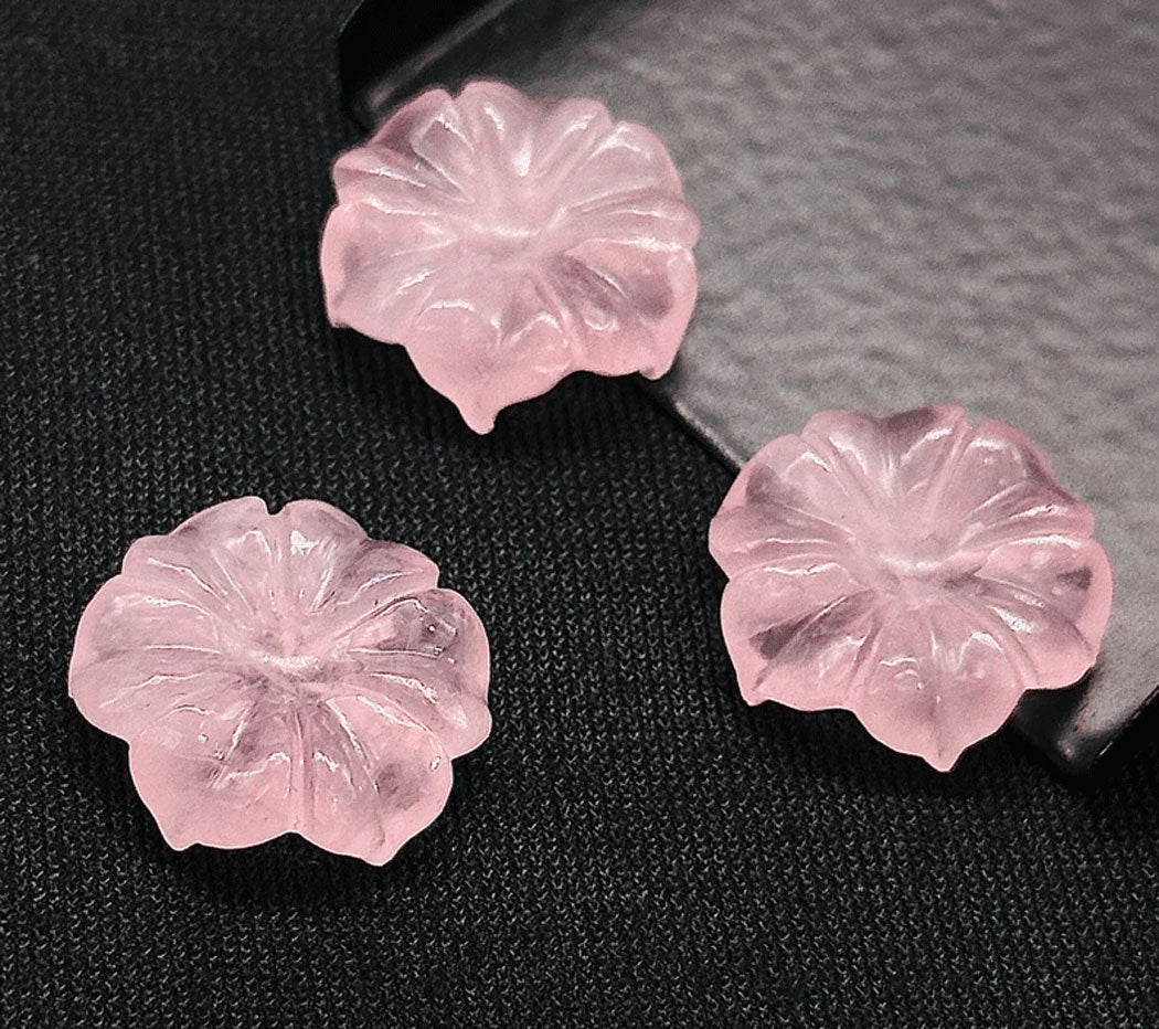 Handmade Carving Gemstone Flower Shape 20MM Rose Quartz Natural Carving Stone For Used Making Jewelry