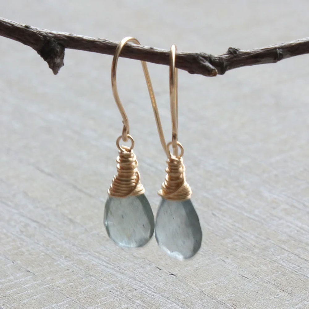 Labradorite Faceted Wire Wrapped Hook Earrings | Handmade