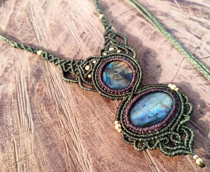 Handmade Labradorite Macramé Necklace | Hariom Creations