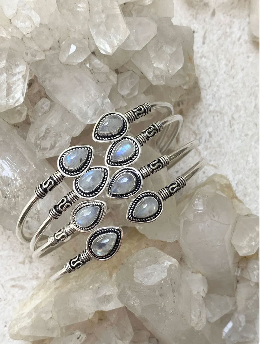 Adjustable Handmade Brass Bangle Size 8To10MM Pear Shape Renewal Moonstone Bezel Set Bangle For Happy Birthday Gift For Women