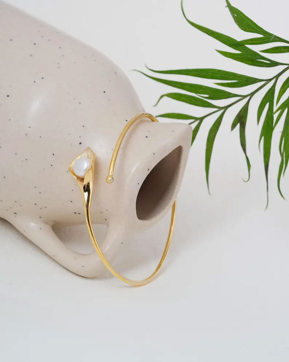 Adjustable Handmade Brass Bangle Size 10MM Round Shape White Pearl Gemstone Bezel Set Bangle For Happy Birthday Gift For Women