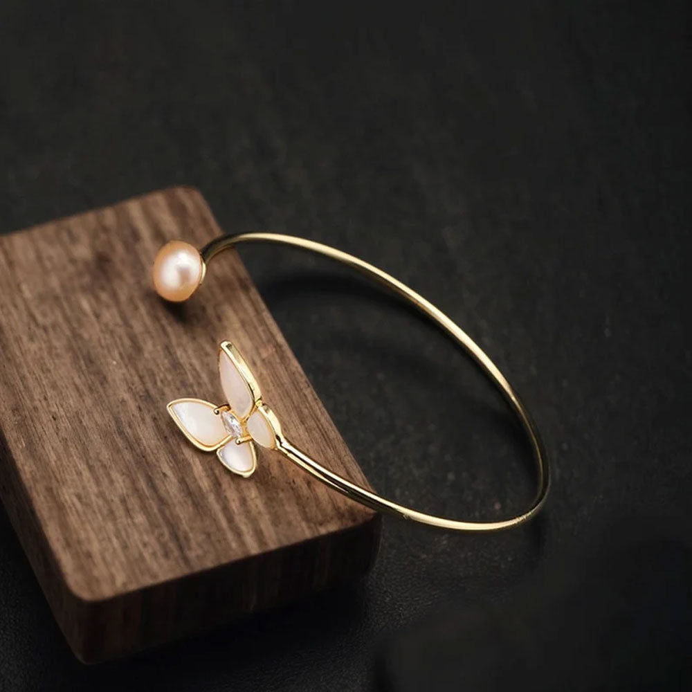 Adjustable Handmade Wire Wrapped Brass Bangle Size 5To12MM Round Shape Pearl Gemstone Bezel Set Bangle For Happy Birthday Gift For Women