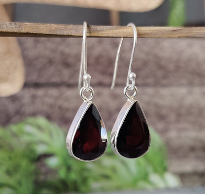 8X10MM Natural Garnet Cut Gemstone Pear Shape Dangle Pair Earring Handmade Sterling Silver Earring For Women Girl Jewelry