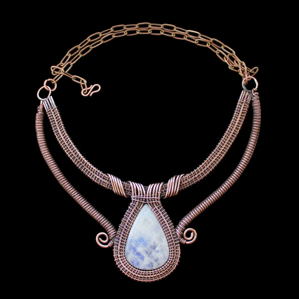 Handmade Wire Wrapped Brass Necklace Stone Size 25To30MM Pear Shape Bezel Set Necklace For Happy Birthday Gift For Women