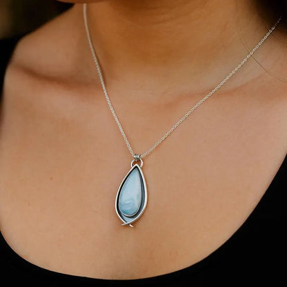 Natural Larimar Gemstone Brass Necklace Pear Shape