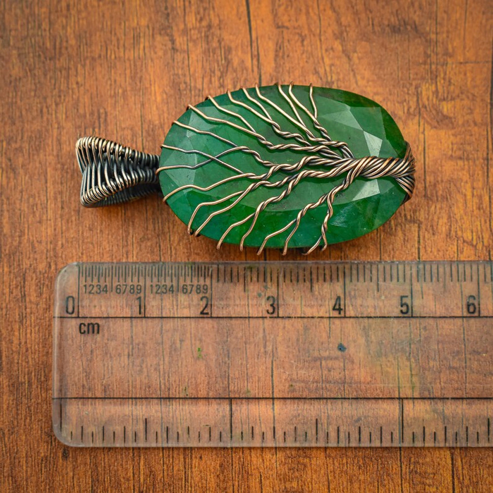 Trendy Handmade Copper Bezel With Tree Wire Wrapped Pendant Oval Shape 25To30MM Emerald Quartz Gemstone Pendant For Happy Birthday Gift's