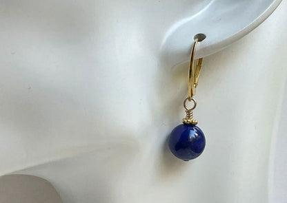 Lapis Lazuli Beaded Gold Plated Hook Earrings | Handmade