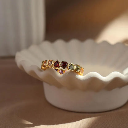 Trendy 925 Sterling Silver Gold Plated Gems Rings 3To5MM Handmade Garnet Quartz Stone Heart Shape Bezel Set Ring For Her Jewelry
