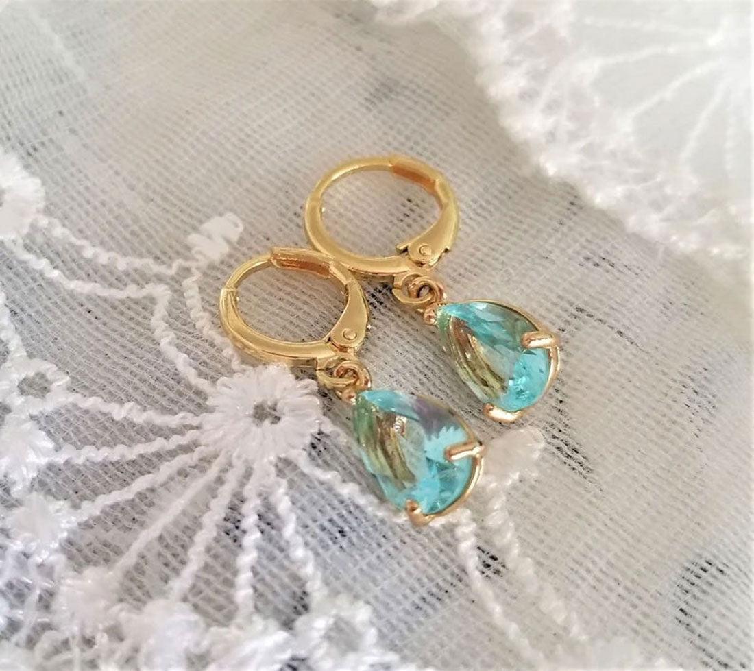 Blue Topaz Gold Plated Hoop Drop Earrings | Handmade