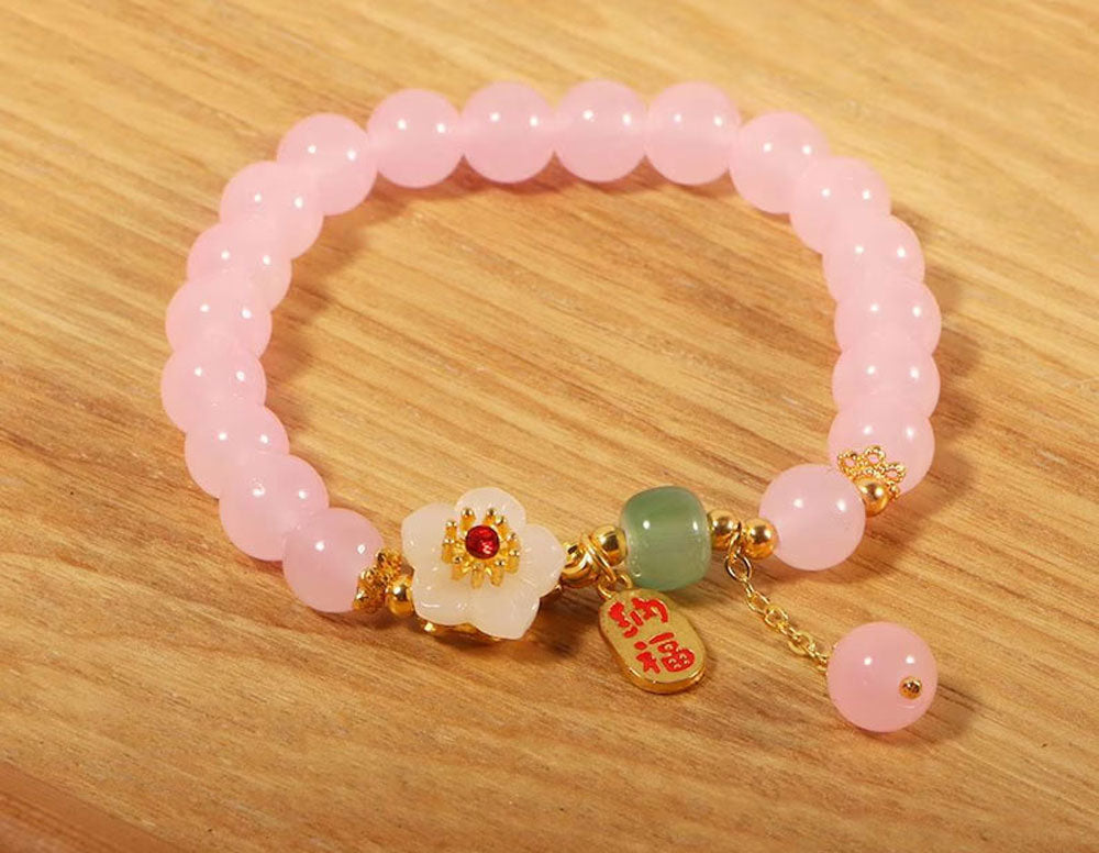 Handmade Brass Bracelet with Rose Quartz 10MM Beads Hari Om Creations