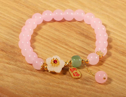Handmade Brass Bracelet with Rose Quartz 10MM Beads Hari Om Creations