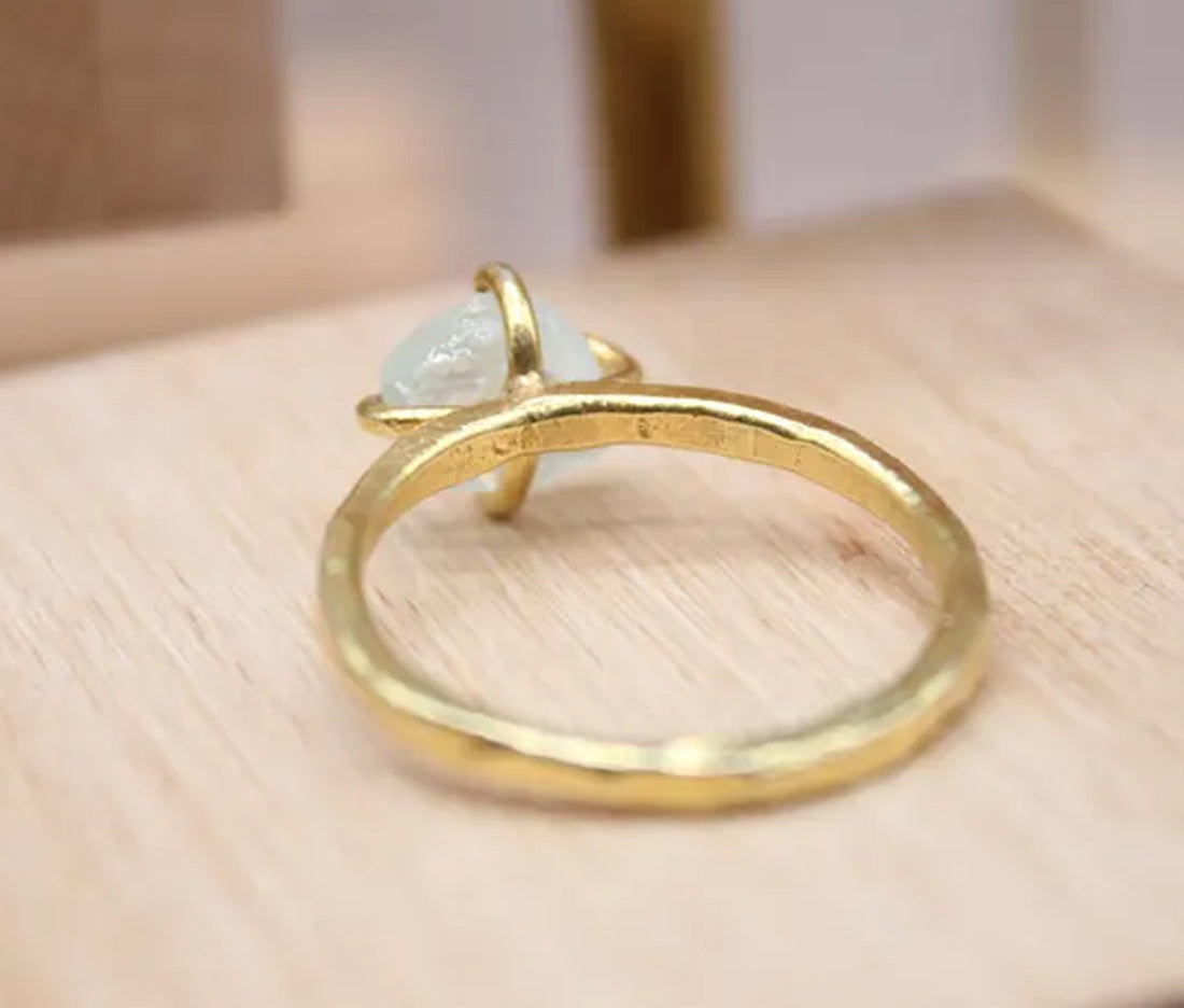 925 Sterling Silver Gold Plated Gems Rings 8To10MM Handmade White Druzy Stone Raw Shape Prong Set Ring For Her Jewelry