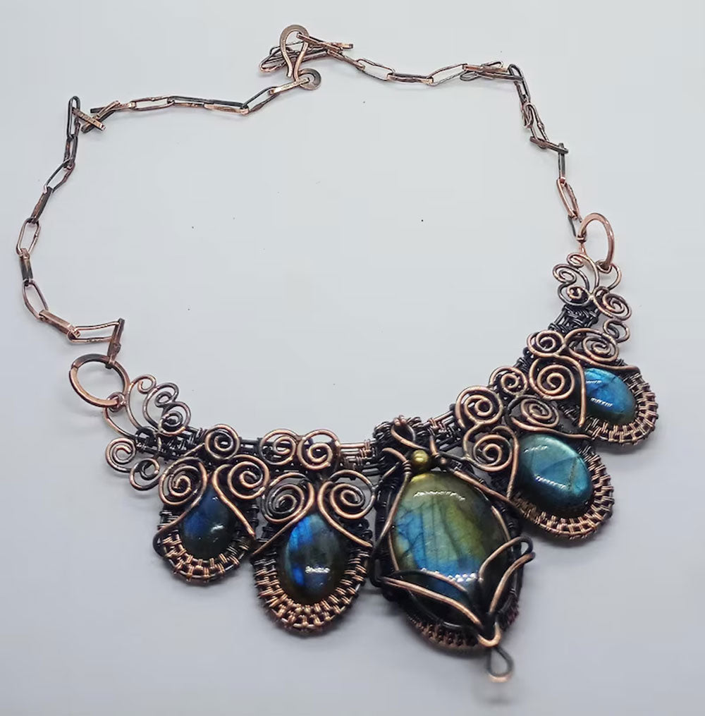 Handmade Wire Wrapped Brass Necklace Stone Size 15To30MM Pear Shape Labradorite Bezel Set Necklace For Happy Birthday Gift For Women