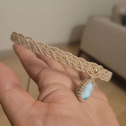 Larimar Gemstone Macramé Choker Necklace | Hariom Creations
