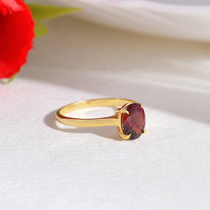 925 Sterling Silver Gold Plated Gemstone Rings Handmade Garnet Cut Stone Oval Shape Prong Set Ring For Her Jewelry