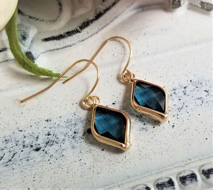 Blue Chalcedony Gold Plated Geometric Drop Earrings | Designer